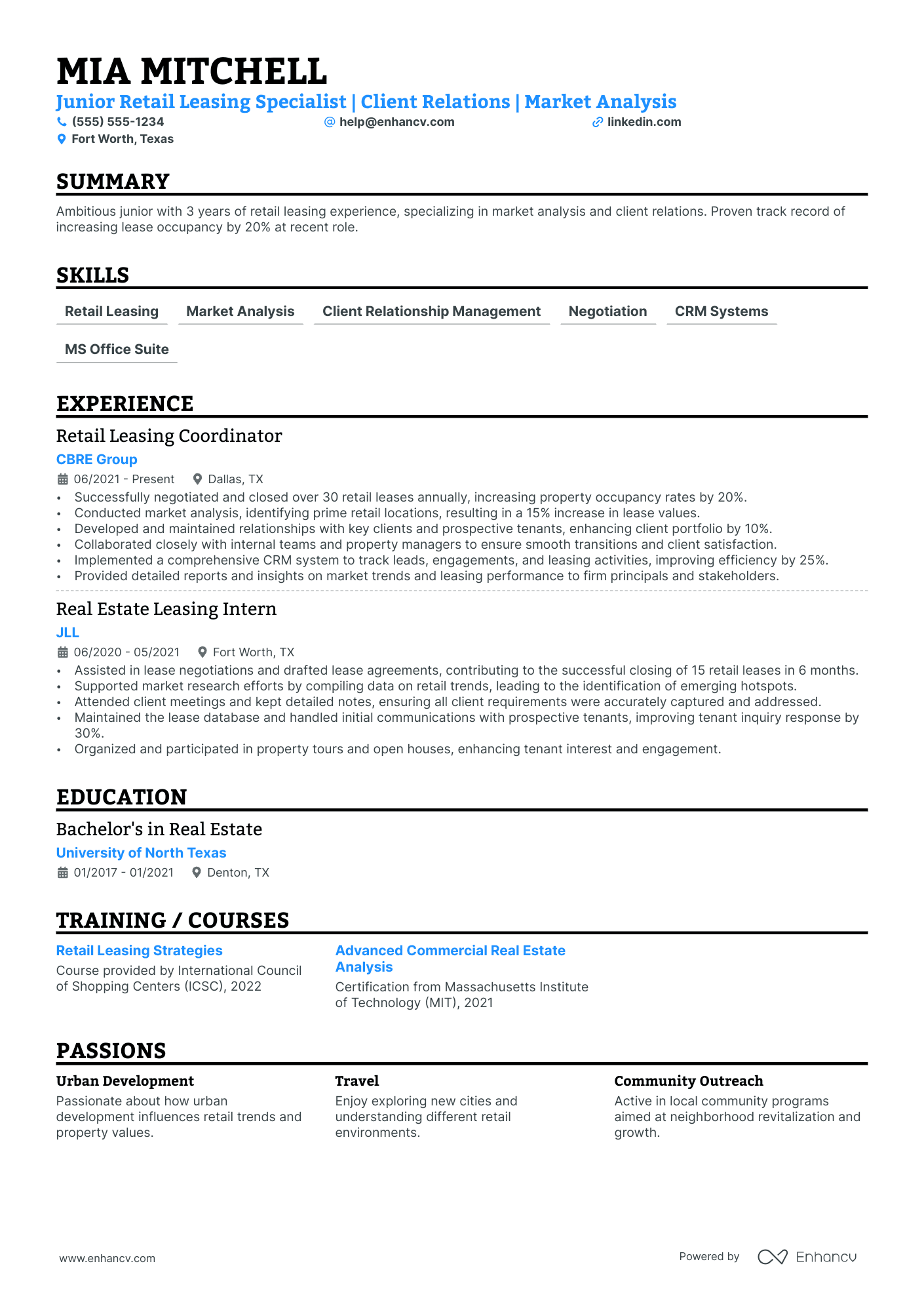 Retail Leasing Agent resume example