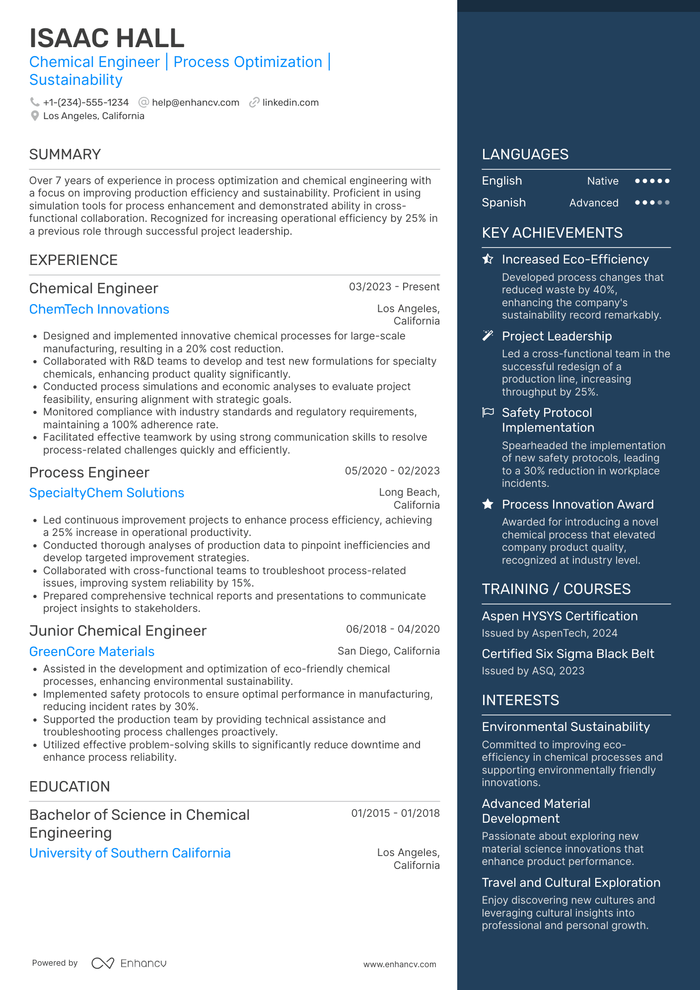 Chemical Engineer resume example