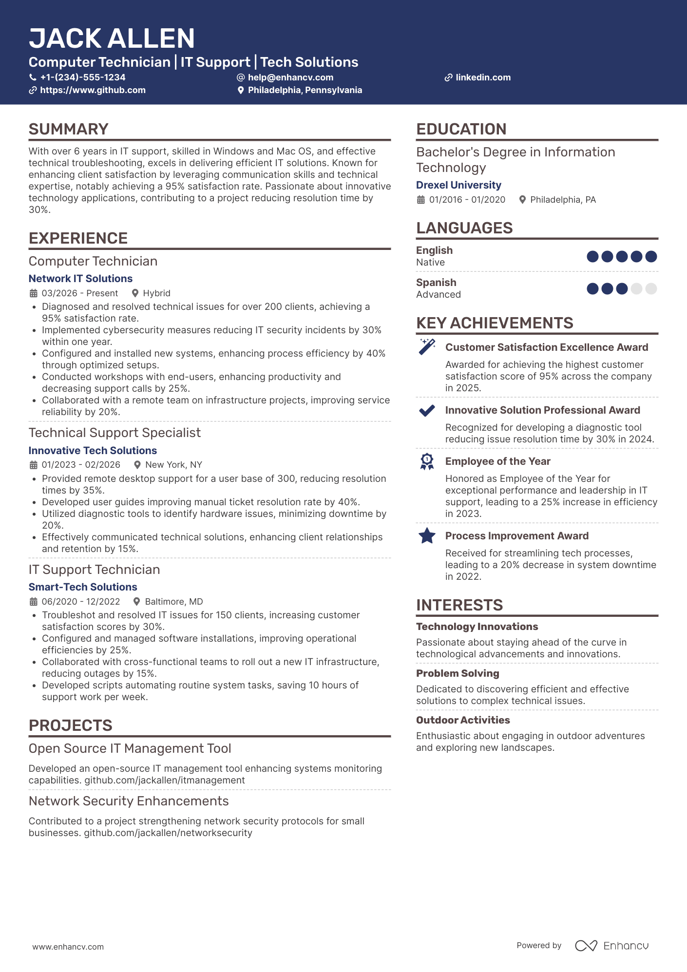 Computer Technician resume example