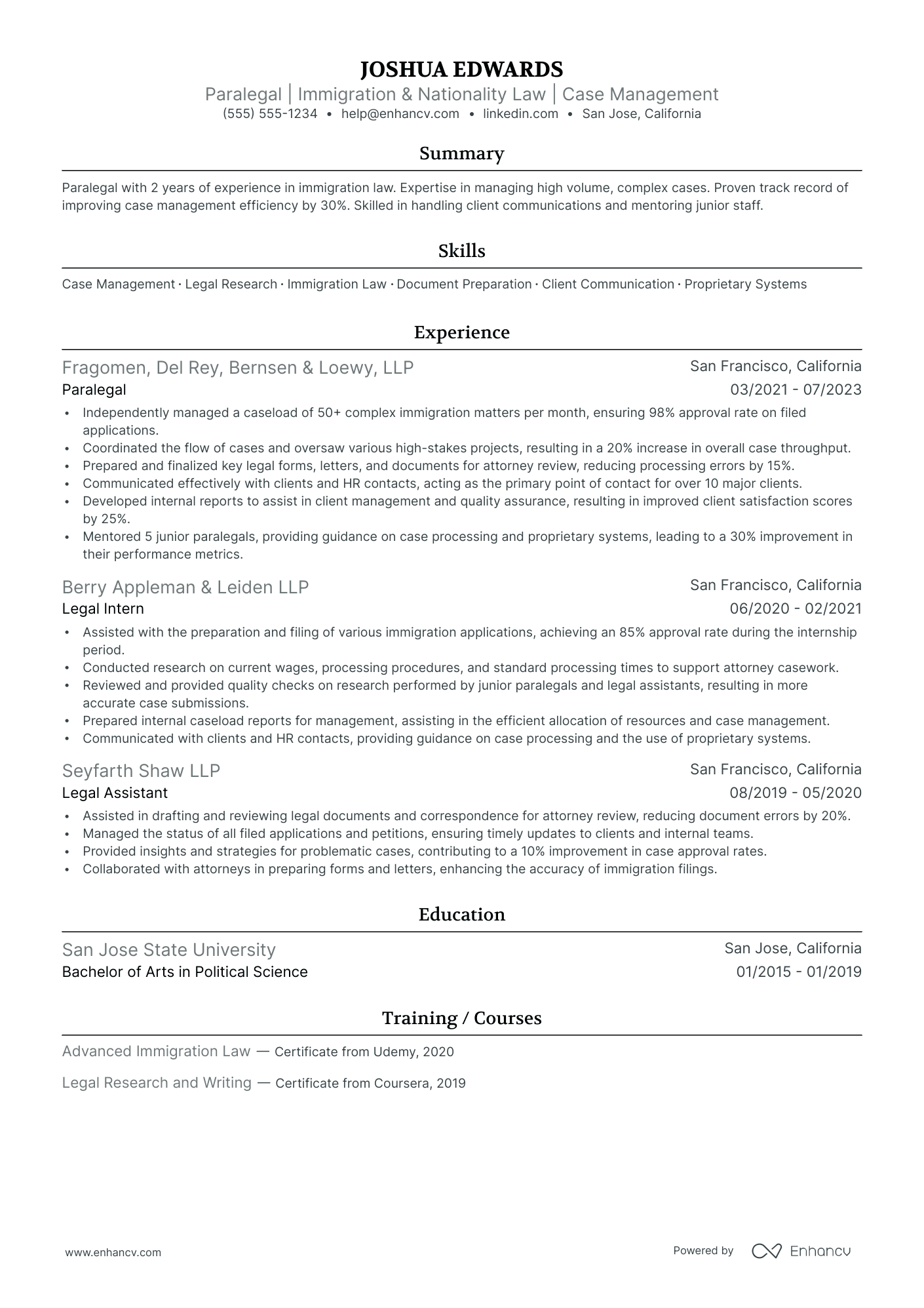 Senior Paralegal resume example