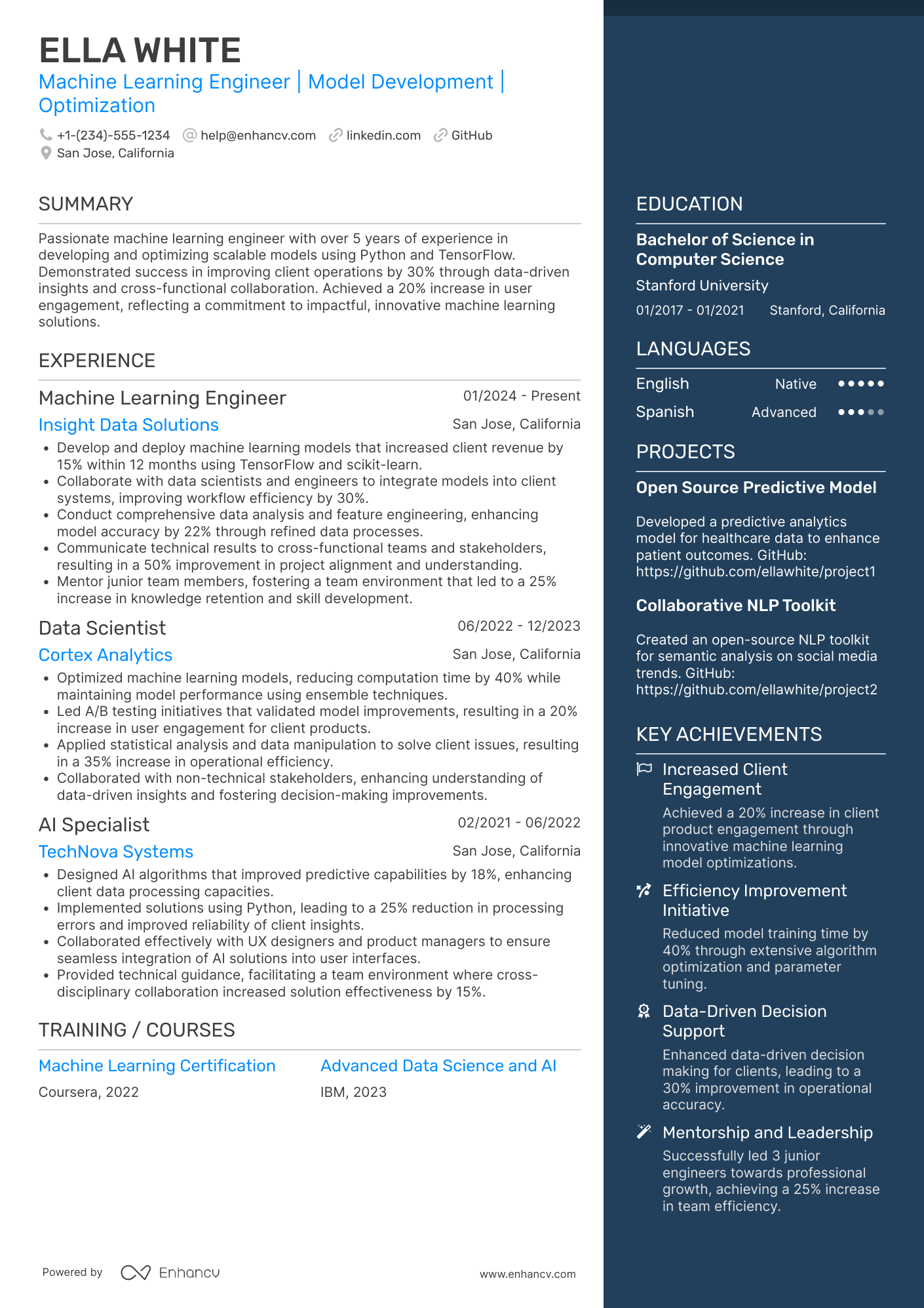 Machine Learning resume example