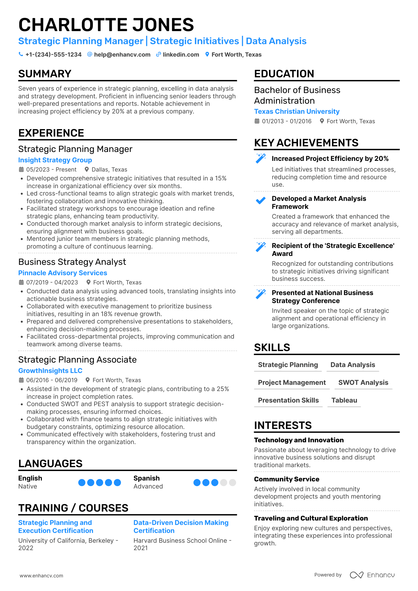 Strategic Planning Manager resume example