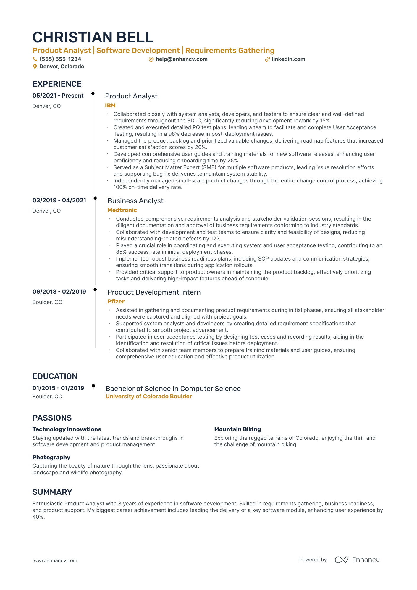 Business Product resume example