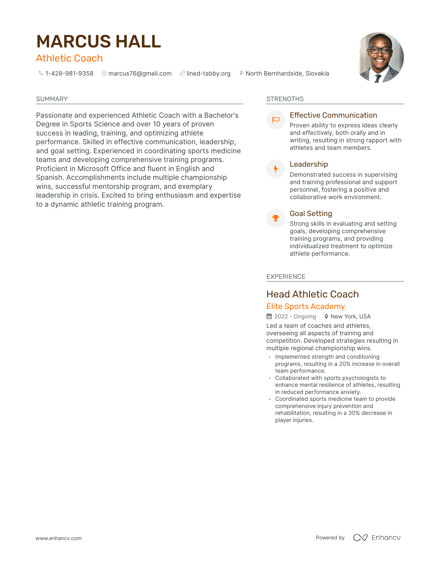 Modern Athletic Coach Resume Example