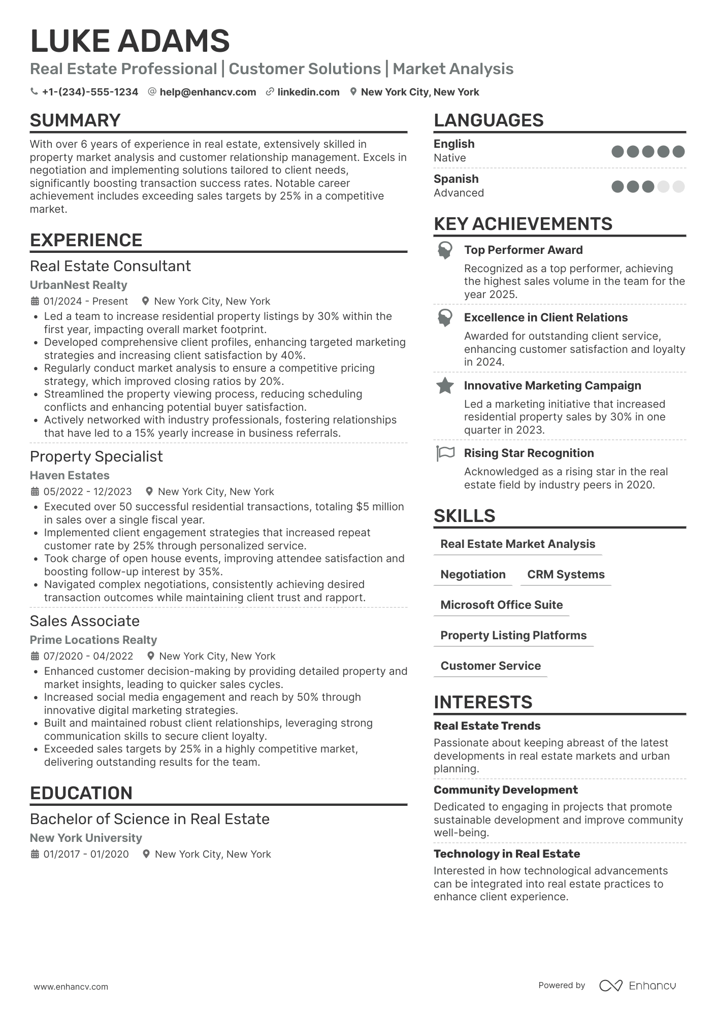 Estate Agent resume example