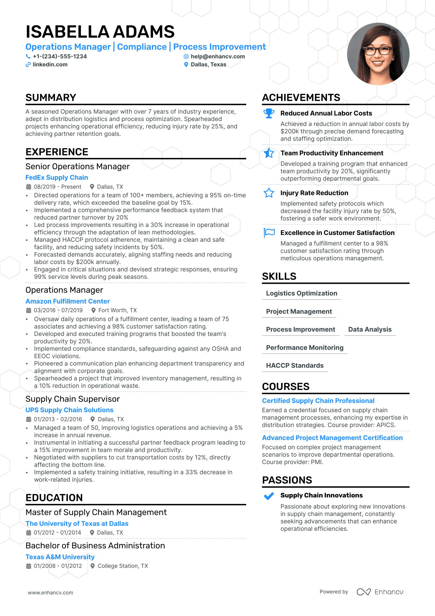 Transportation Operations Manager resume example