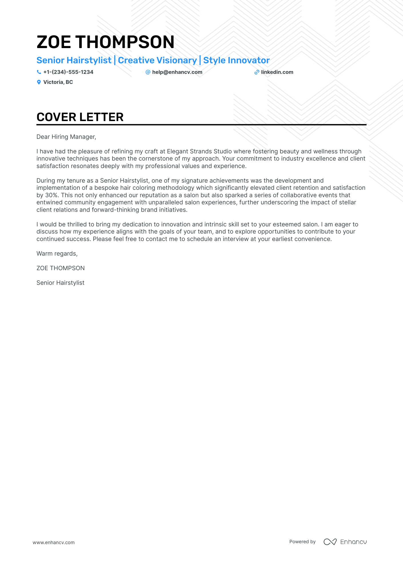 Hair Stylist cover letter