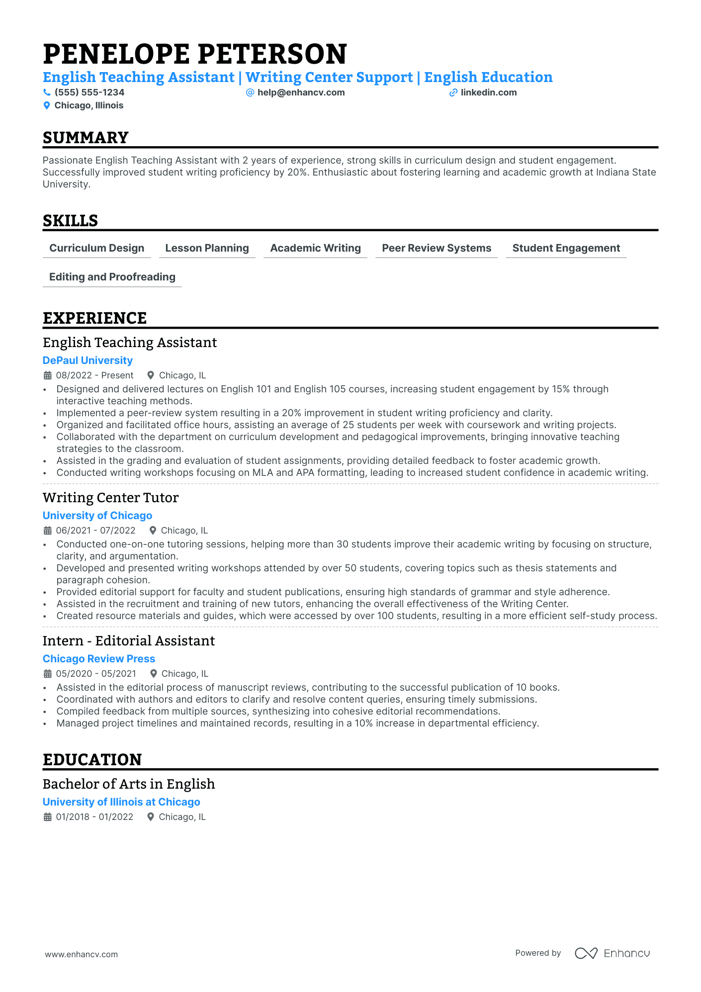 English Teacher Assistant resume example