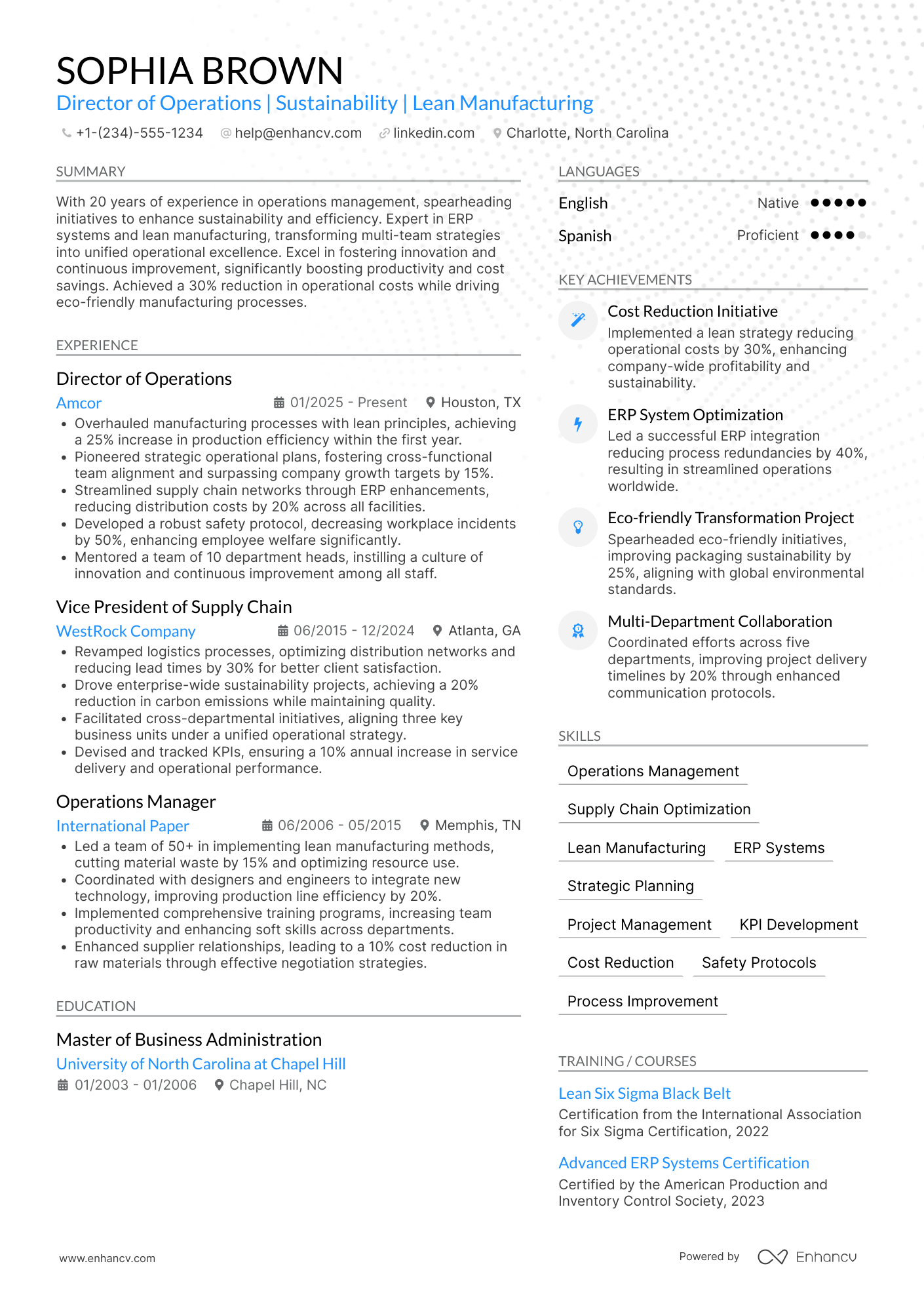 Director of Operations resume example