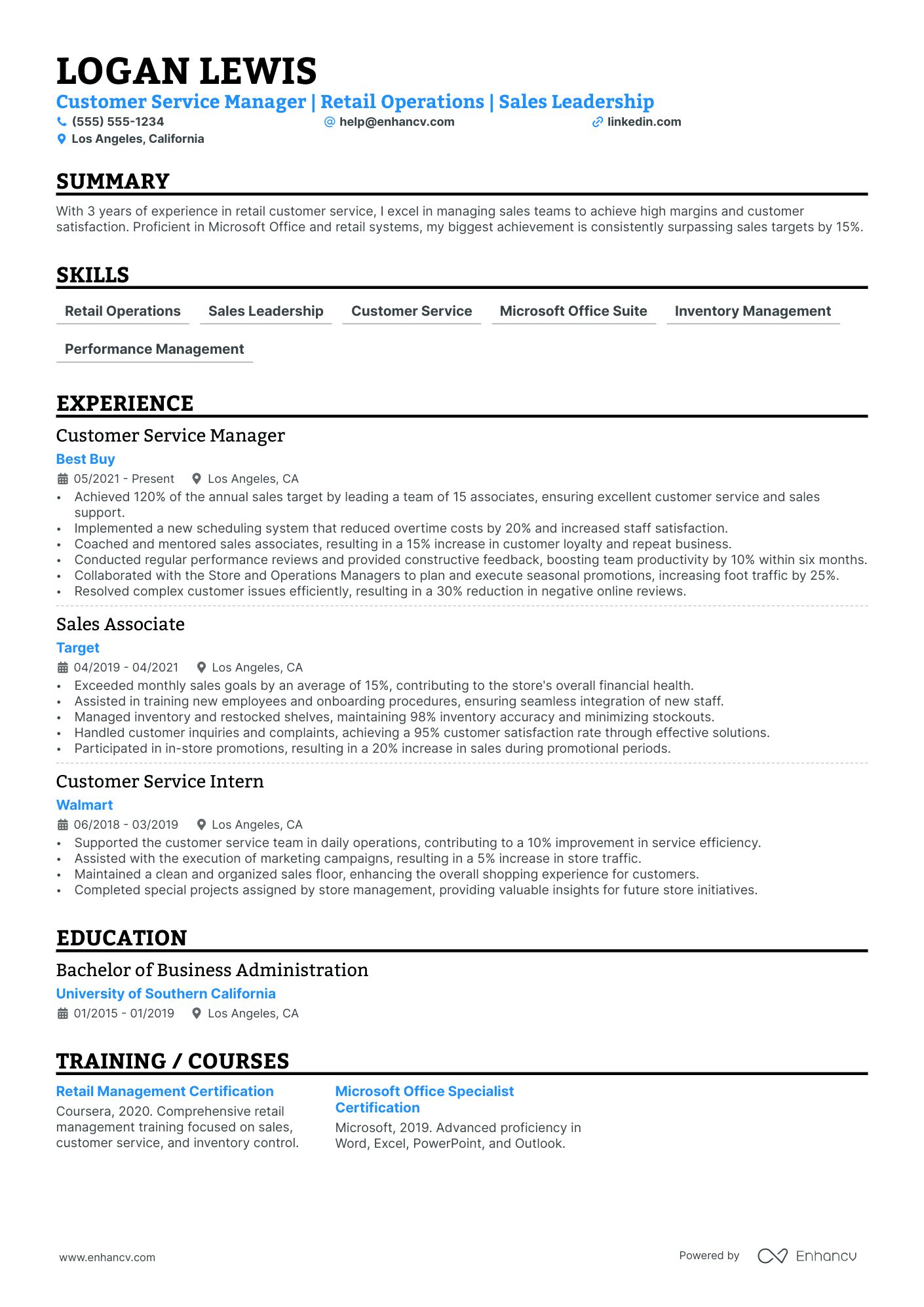 Customer Service Manager (Retail) Resume Example Resume Example