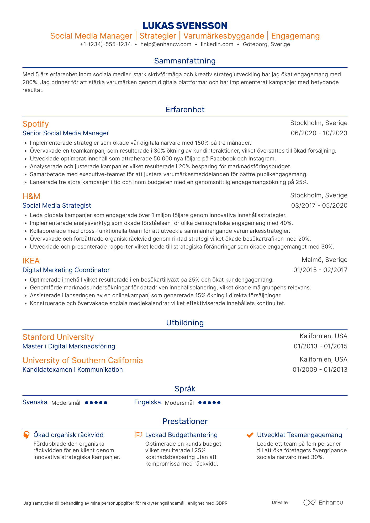 Social Media Manager CV