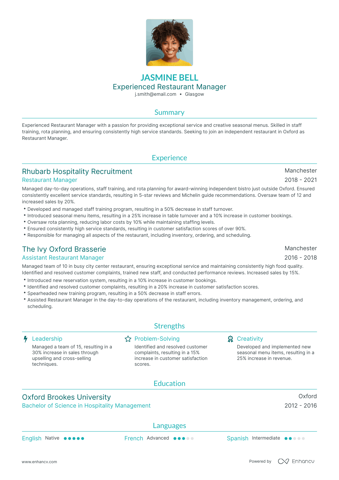 3 Restaurant CV Examples for 2023 - Image
