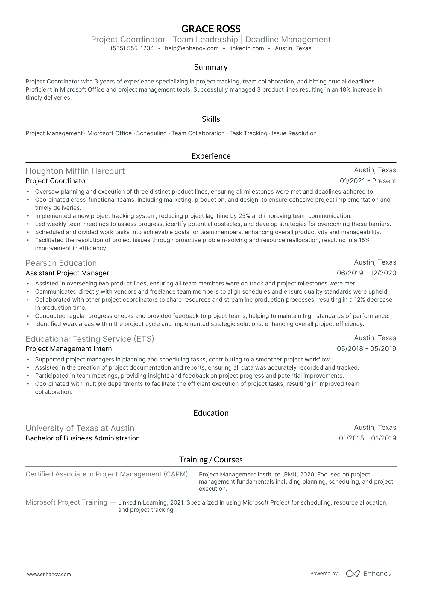 Operations Project Coordinator resume example