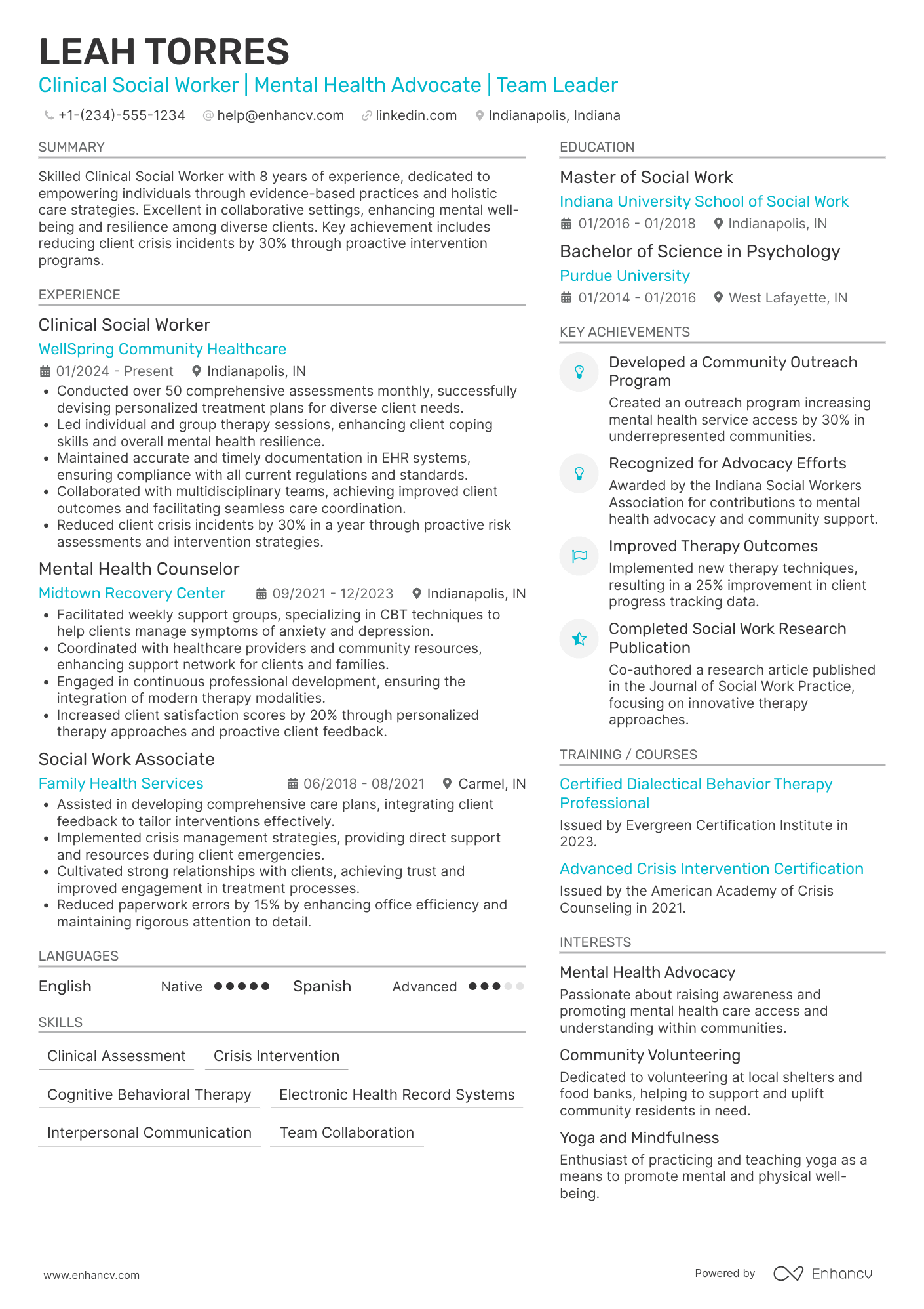 Clinical Social Worker resume example