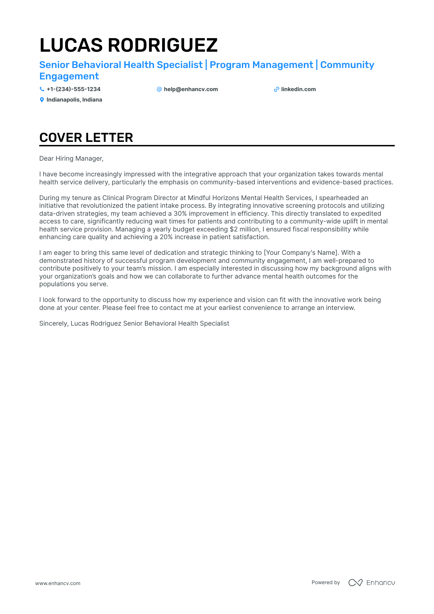 Mental Health Program Manager cover letter