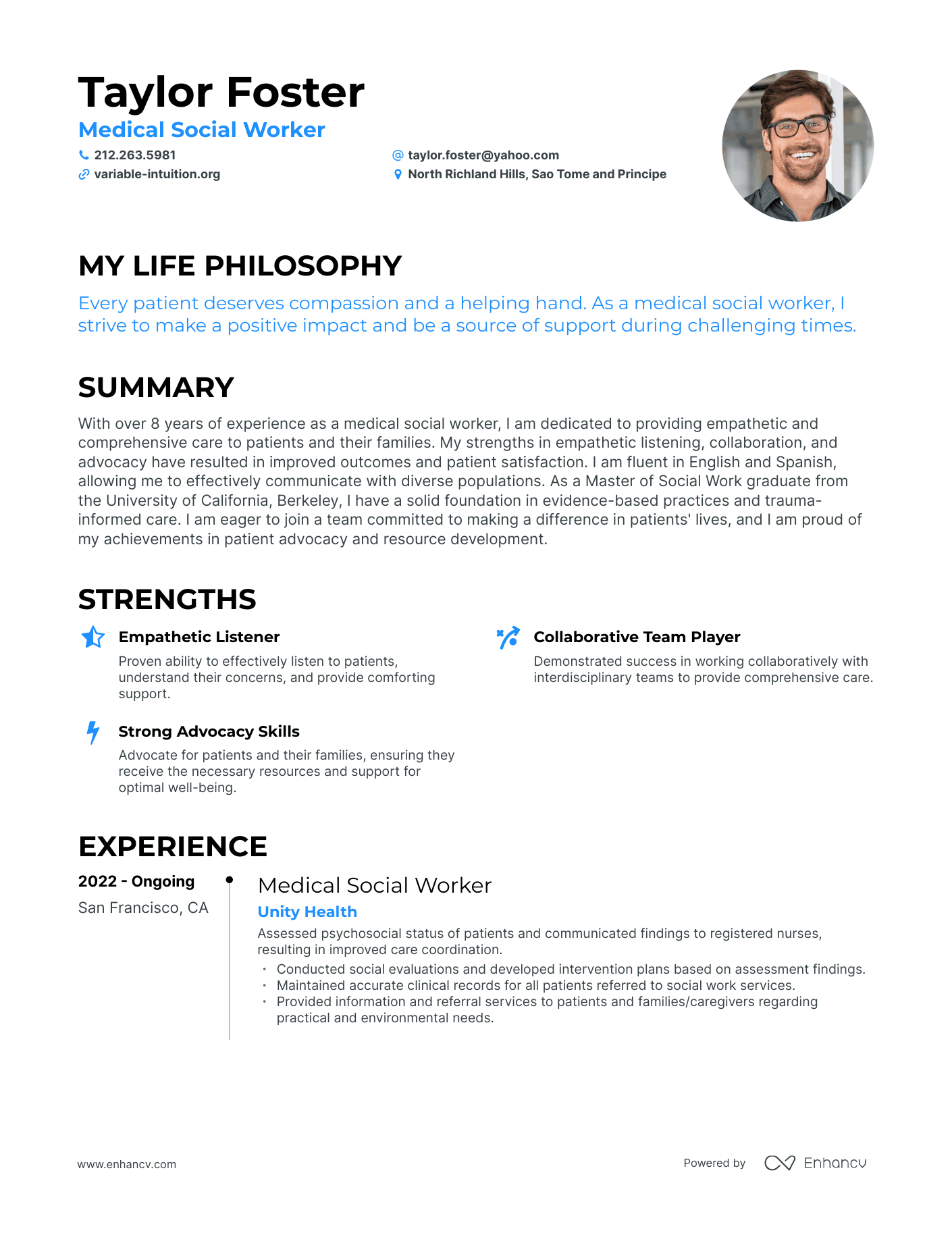 Creative Medical Social Worker Resume Example