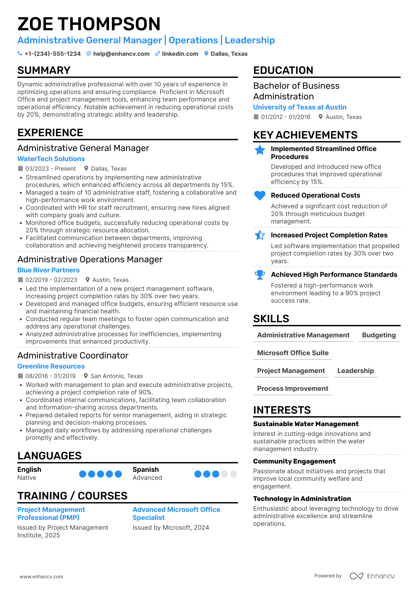 Administrative General Manager resume example