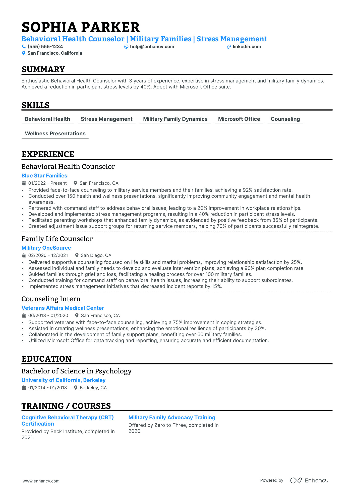 Military Social Worker resume example