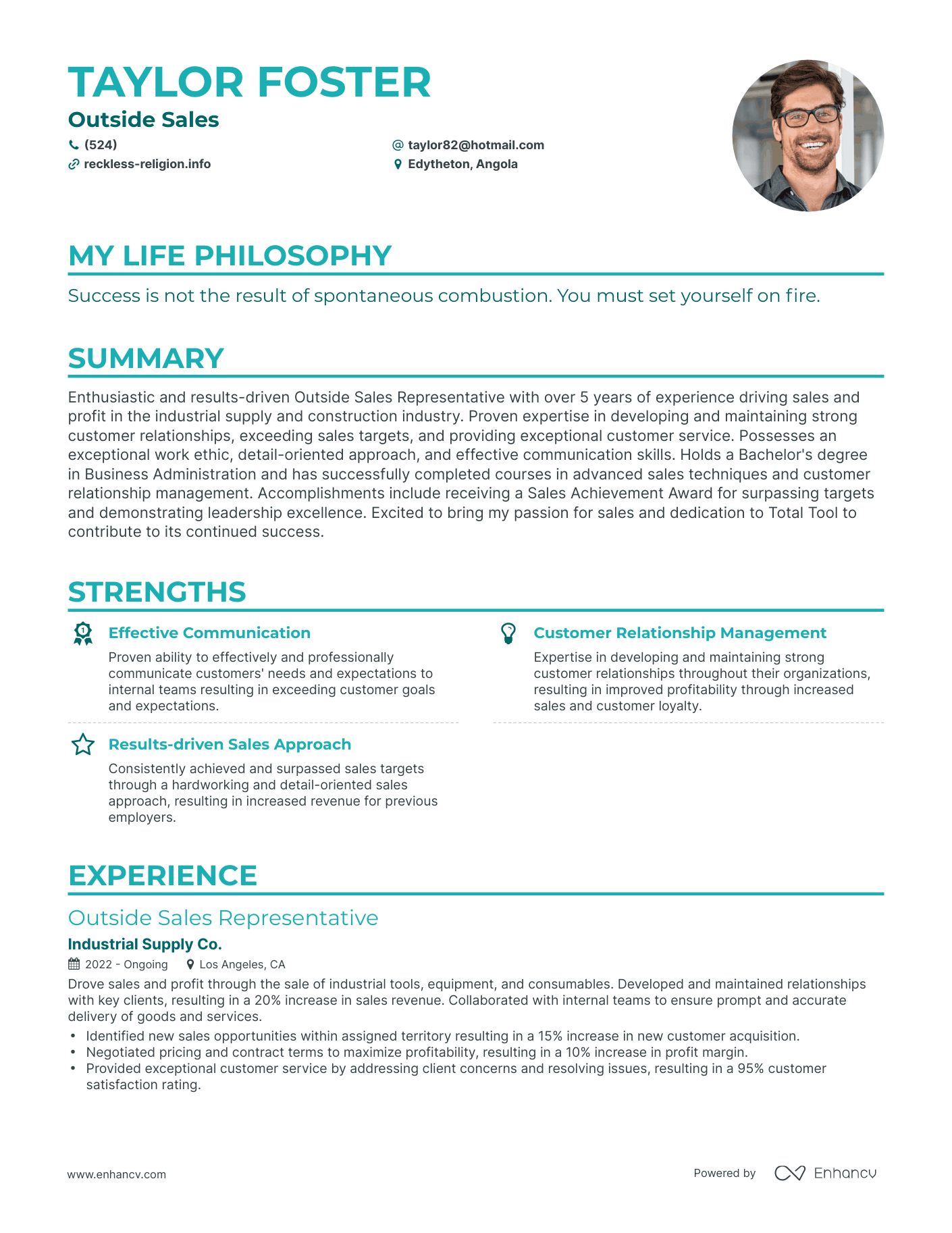 Creative Outside Sales Resume Example