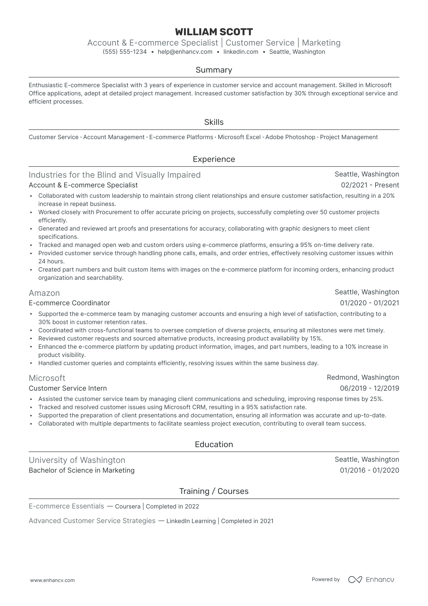 Retail E-commerce Specialist resume example