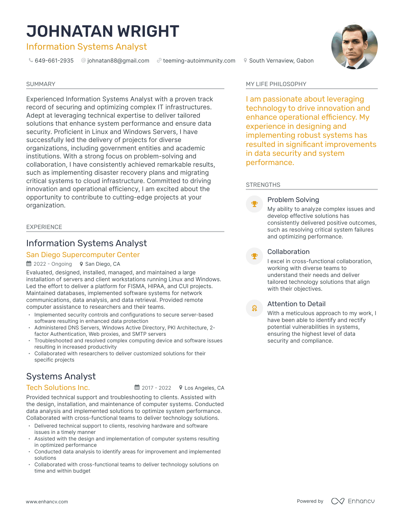 Modern Information Systems Analyst Resume Example