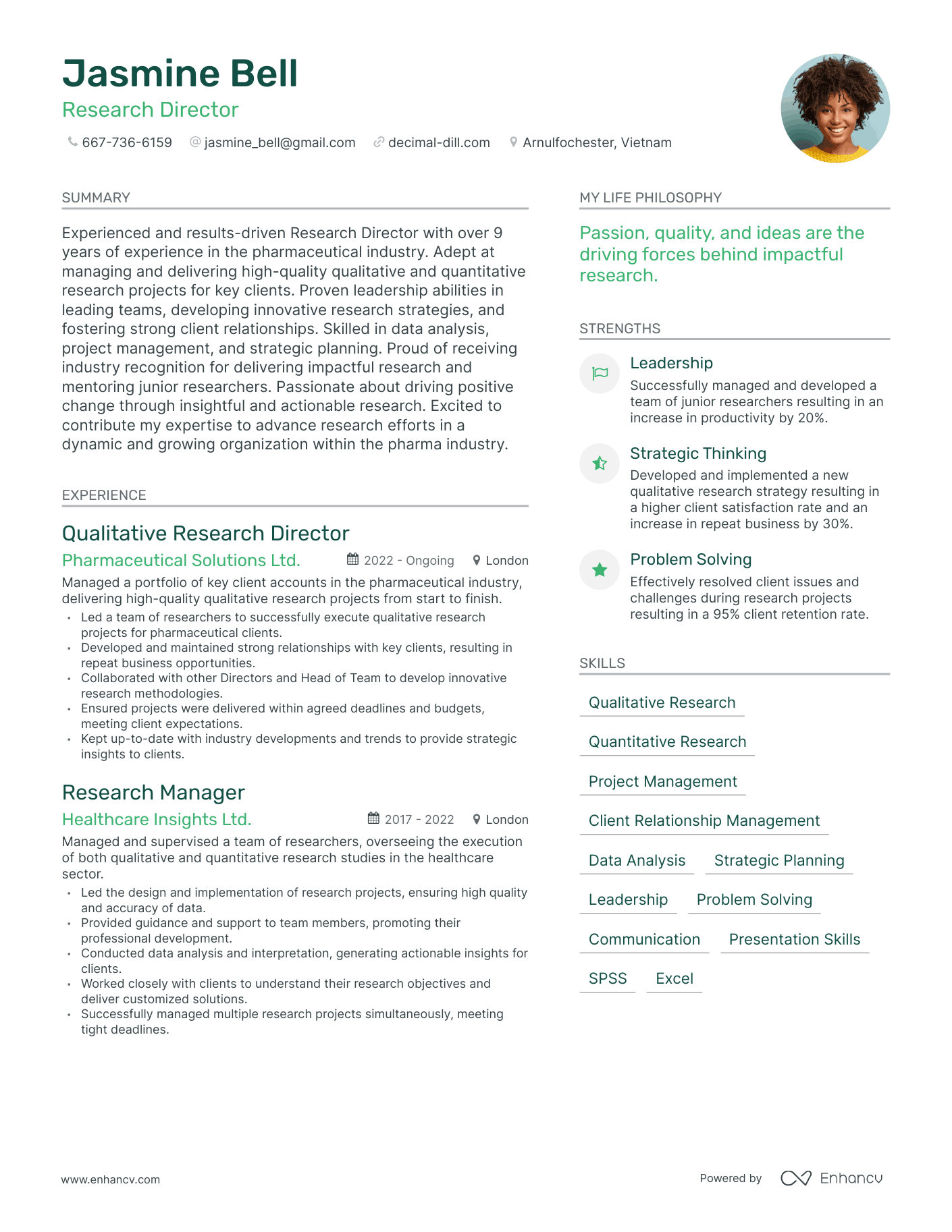Research Director resume example