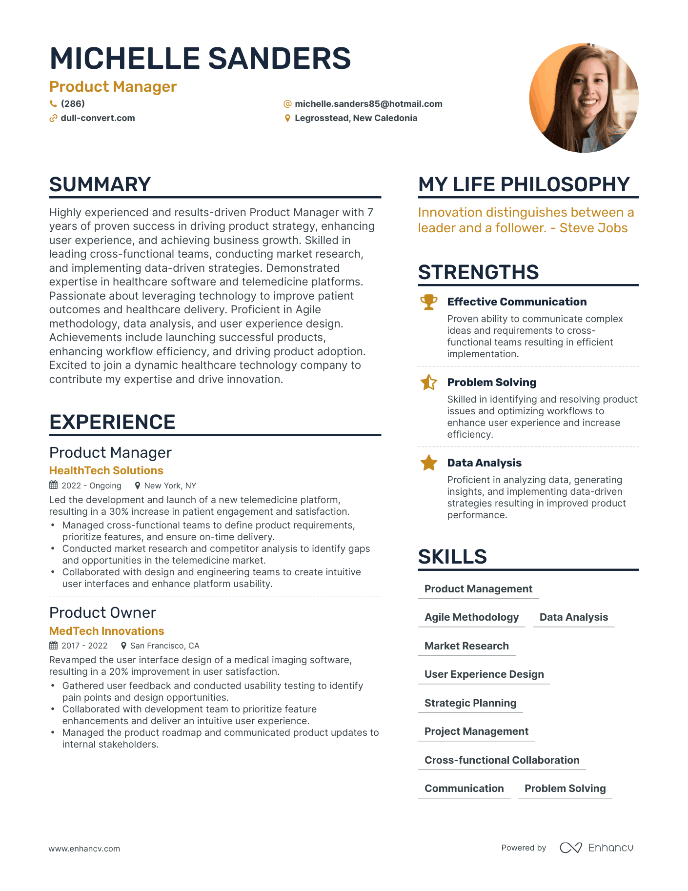 Product Manager resume example