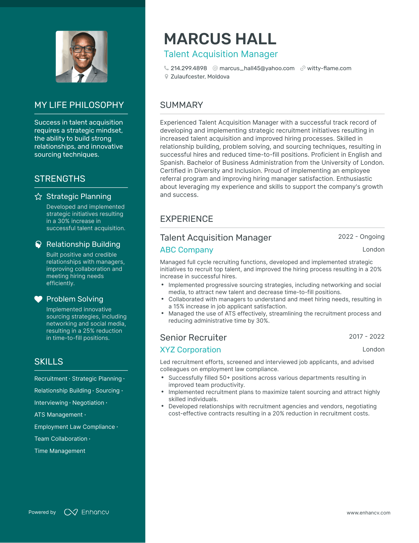 Creative Talent Acquisition Manager Resume Example