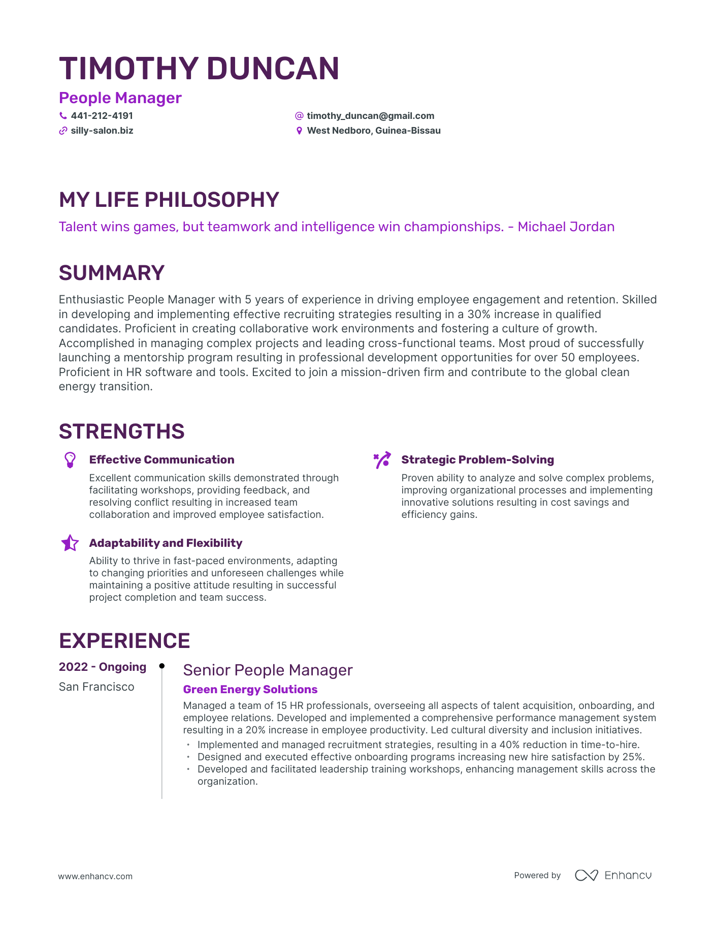 Creative People Manager Resume Example