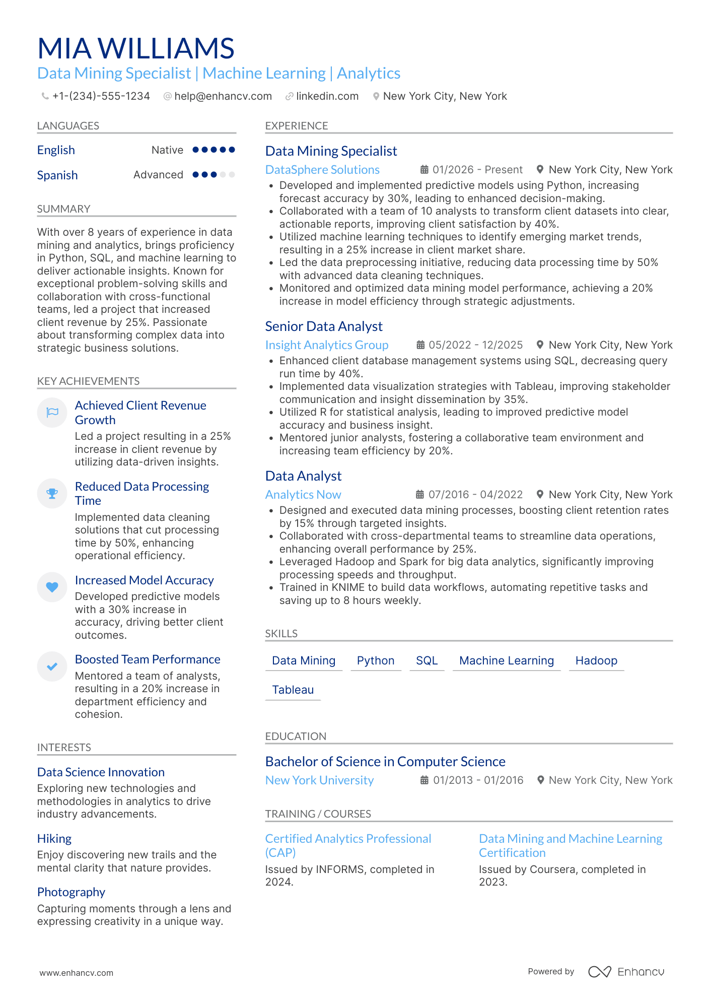 Data Mining resume example