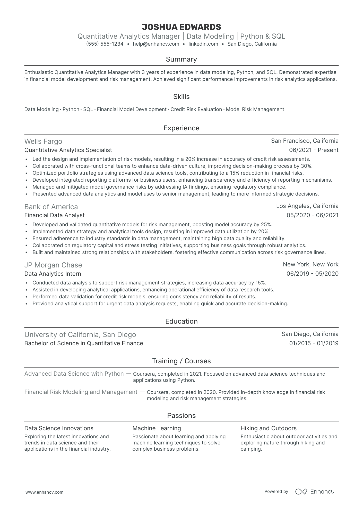 Data Modeling resume example