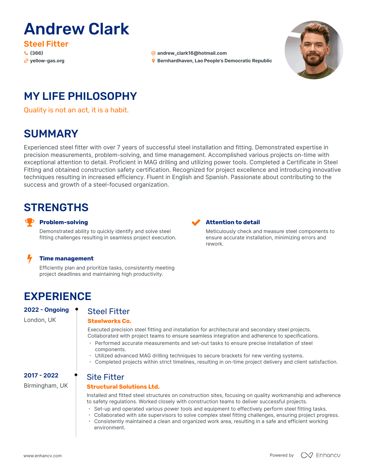 Creative Steel Fitter Resume Example