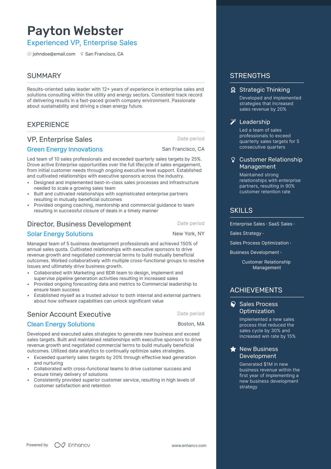 Enterprise Sales resume example