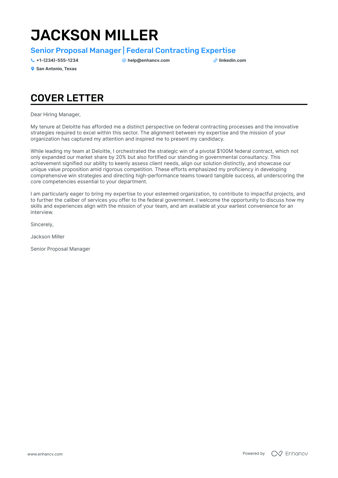 Proposal Manager cover letter