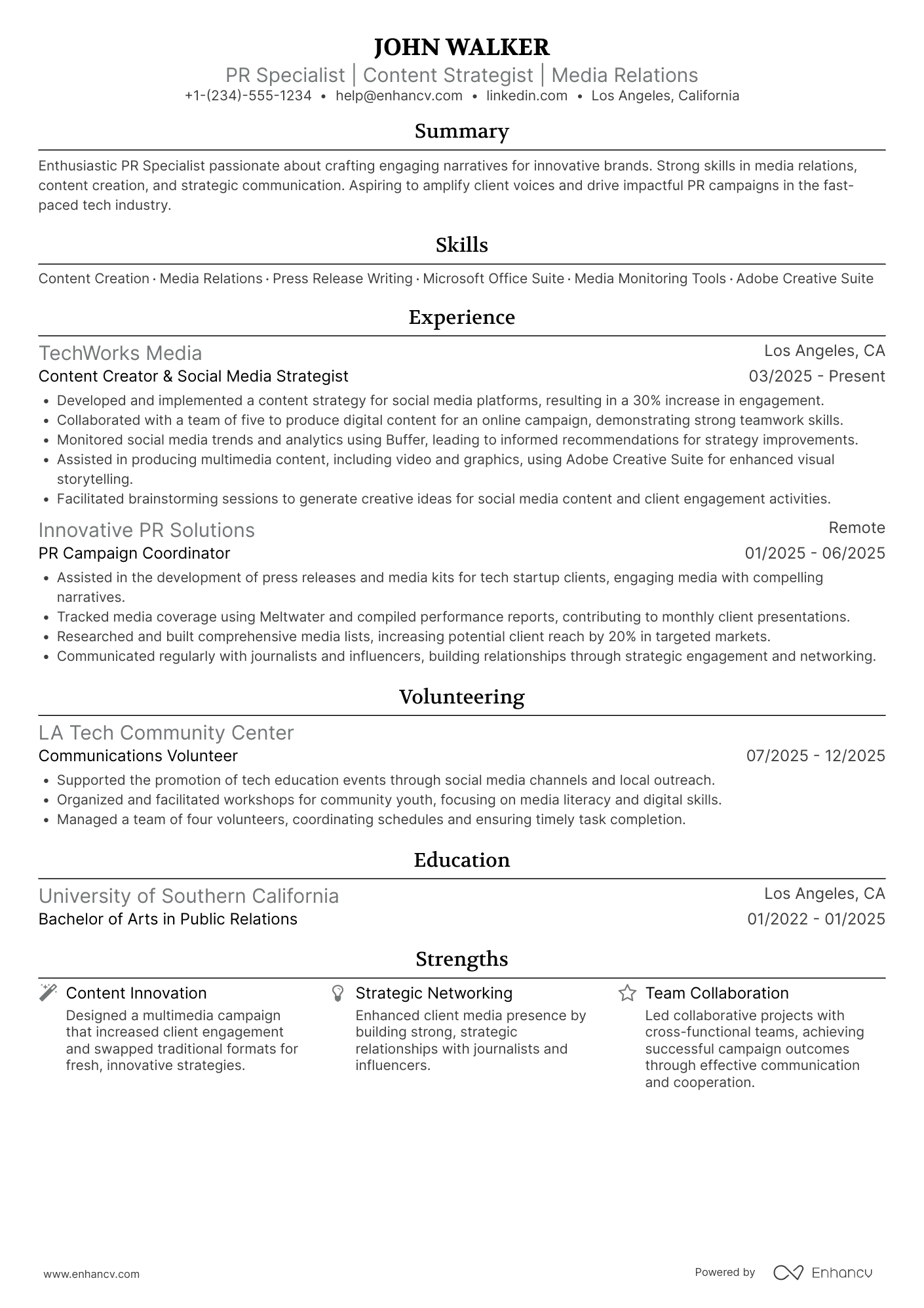 PR Intern resume example