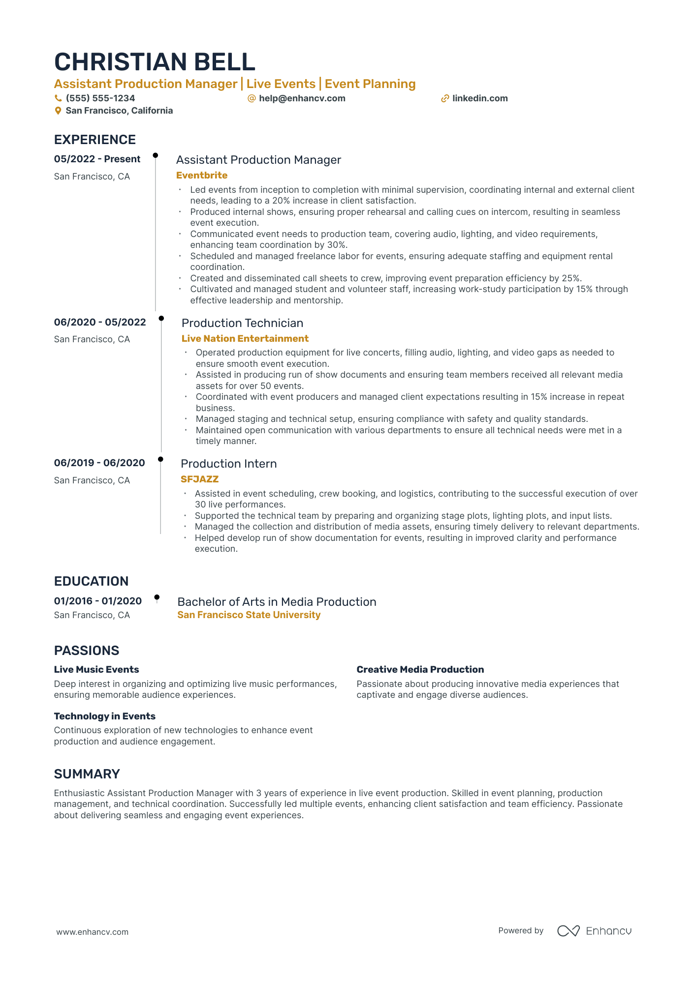 Assistant Production Manager resume example