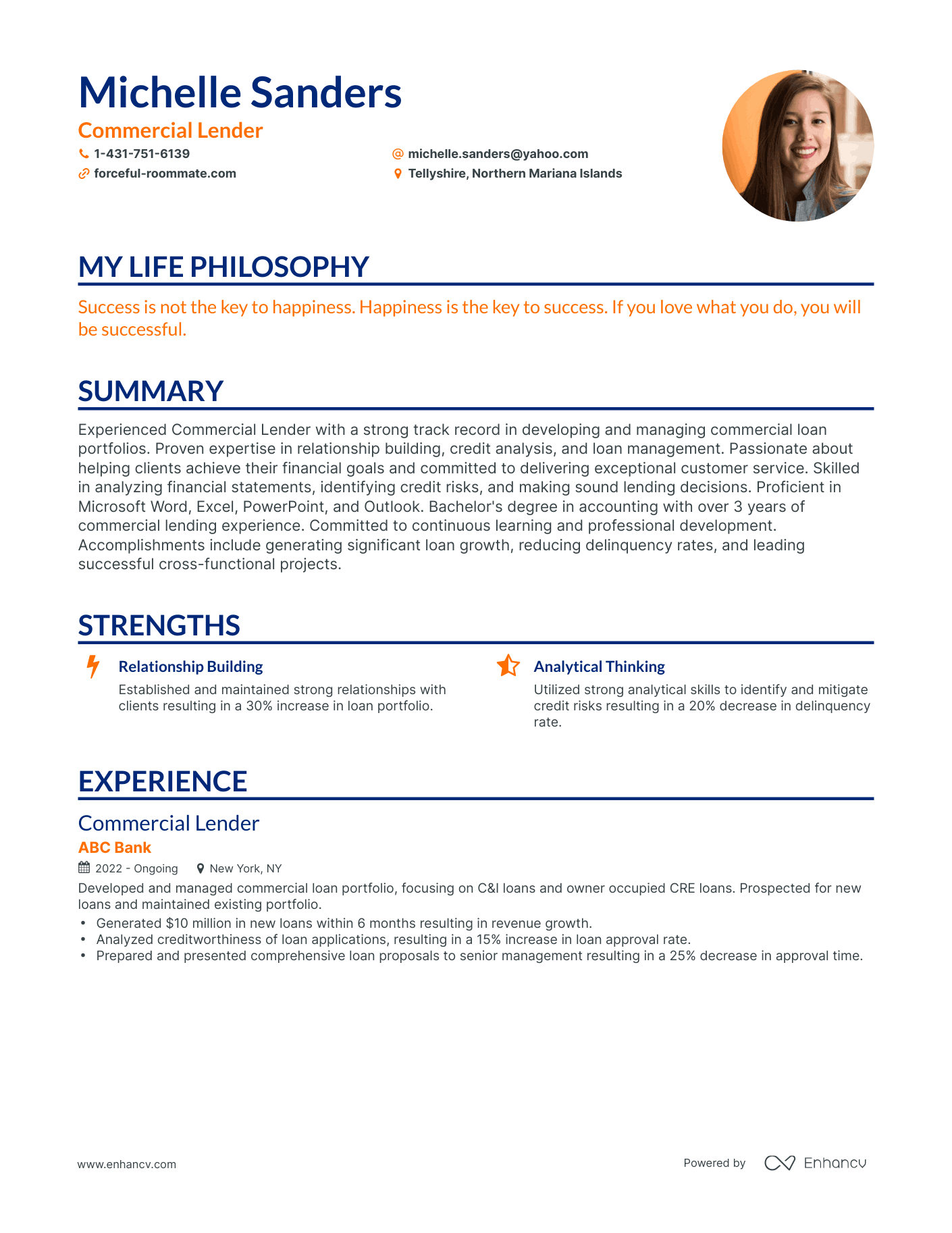 Creative Commercial Lender Resume Example