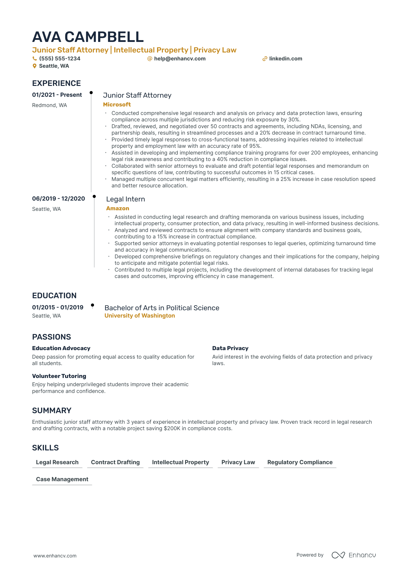 Corporate Attorney resume example