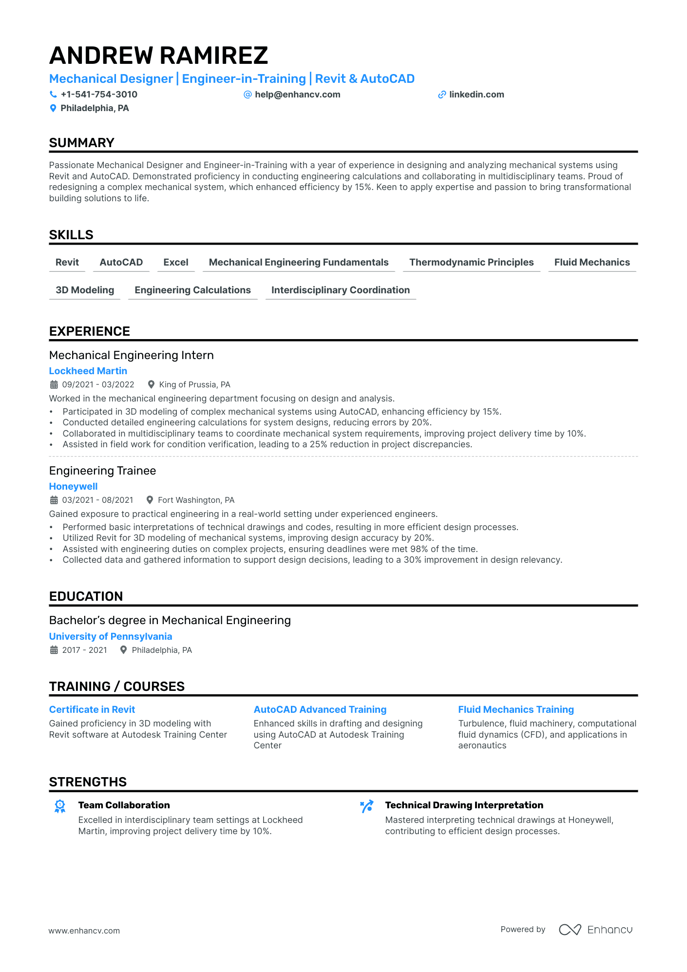 Engineer In Training resume example