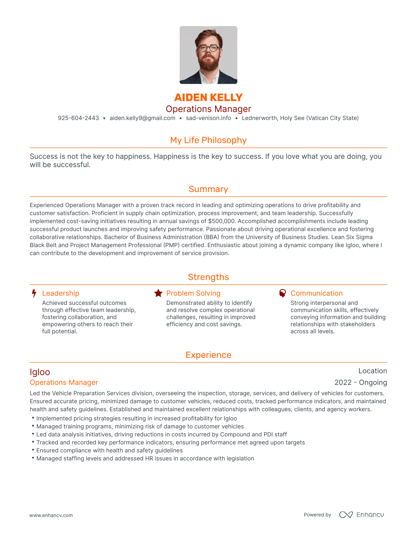 Modern Operations Manager Resume Example
