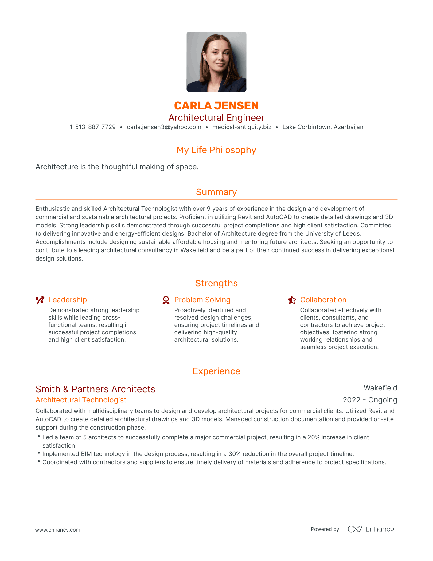 Modern Architectural Engineer Resume Example