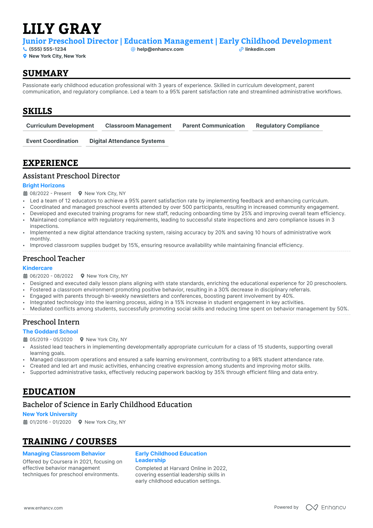 Daycare Manager resume example