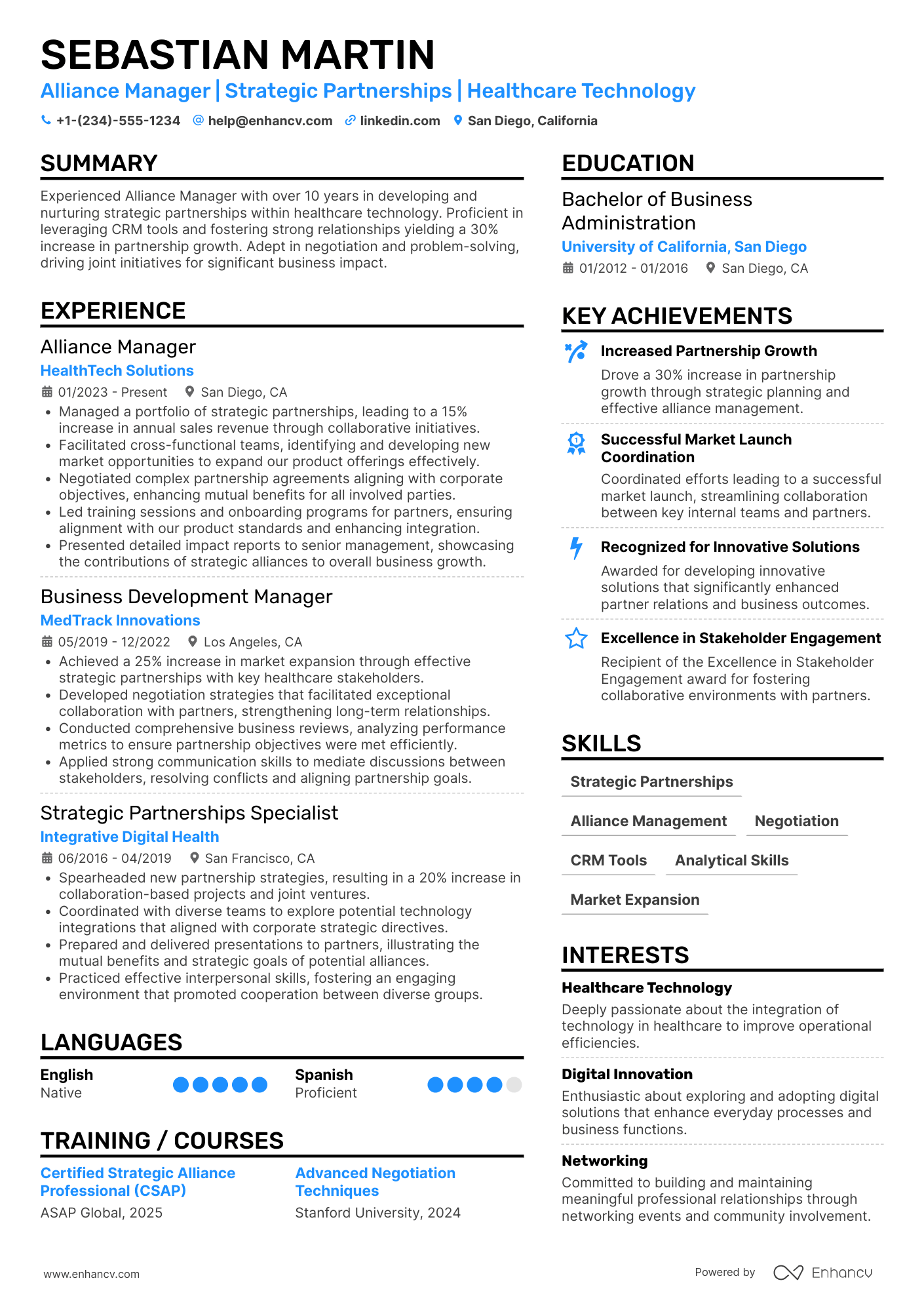 Alliance Manager resume example