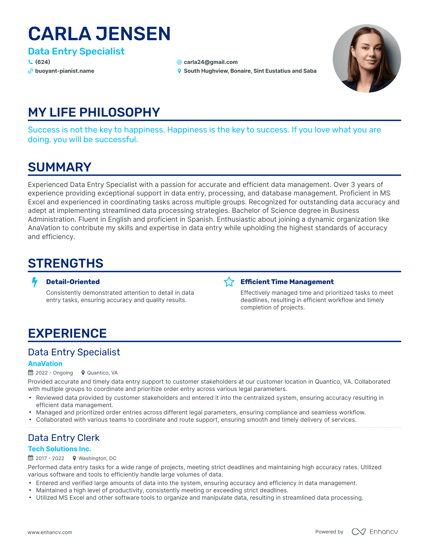Creative Data Entry Specialist Resume Example