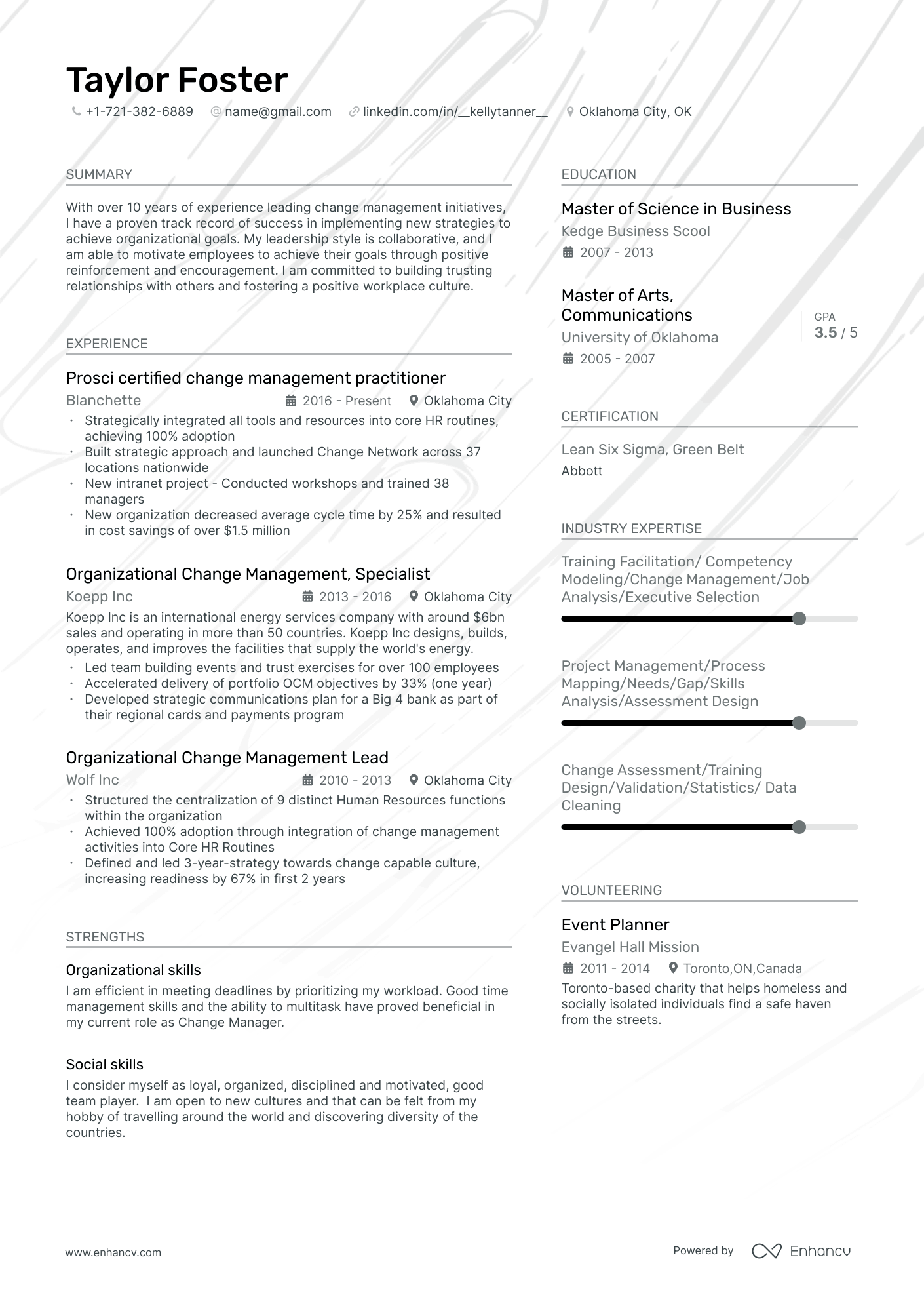 Change Management resume example