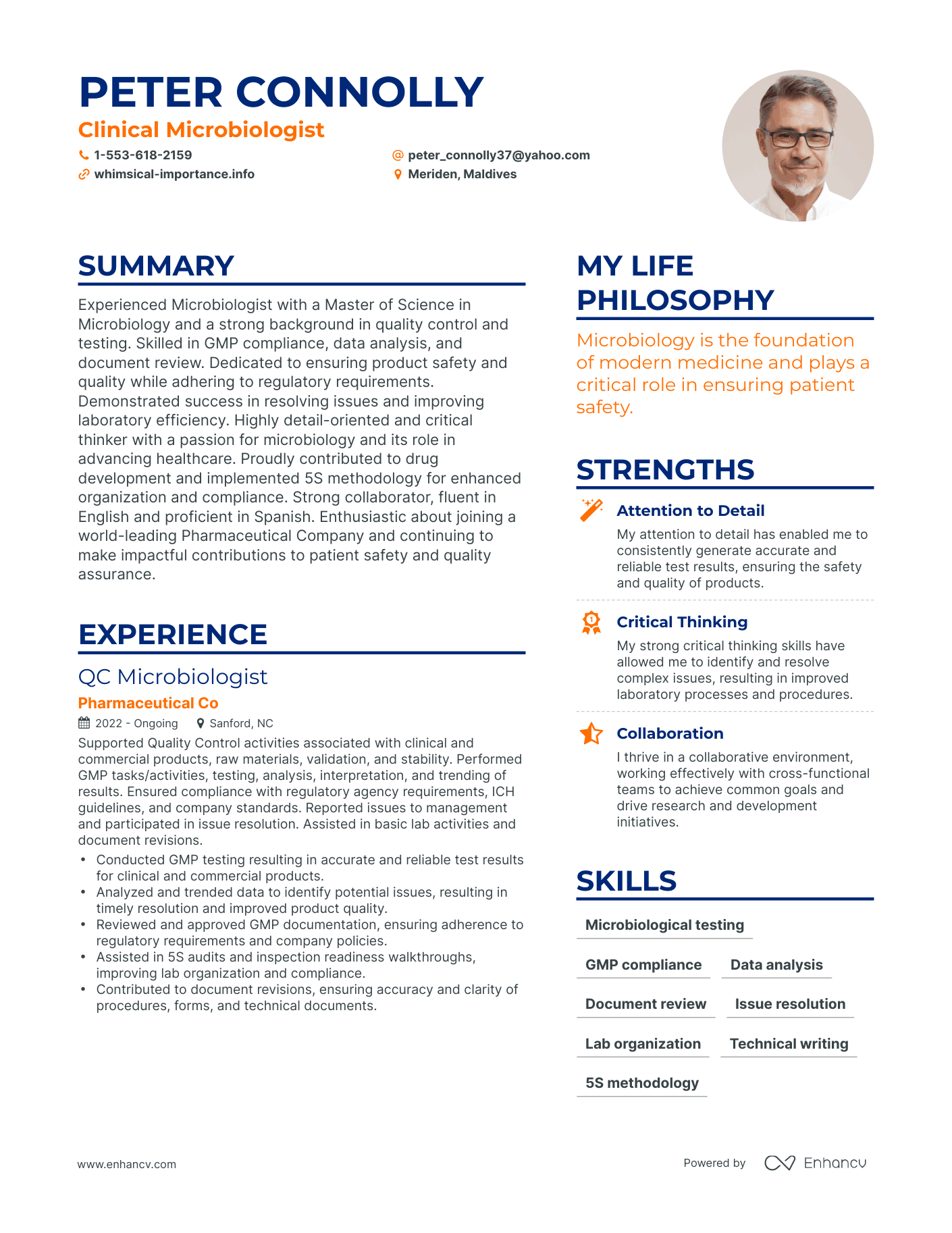 Clinical Microbiologist resume example