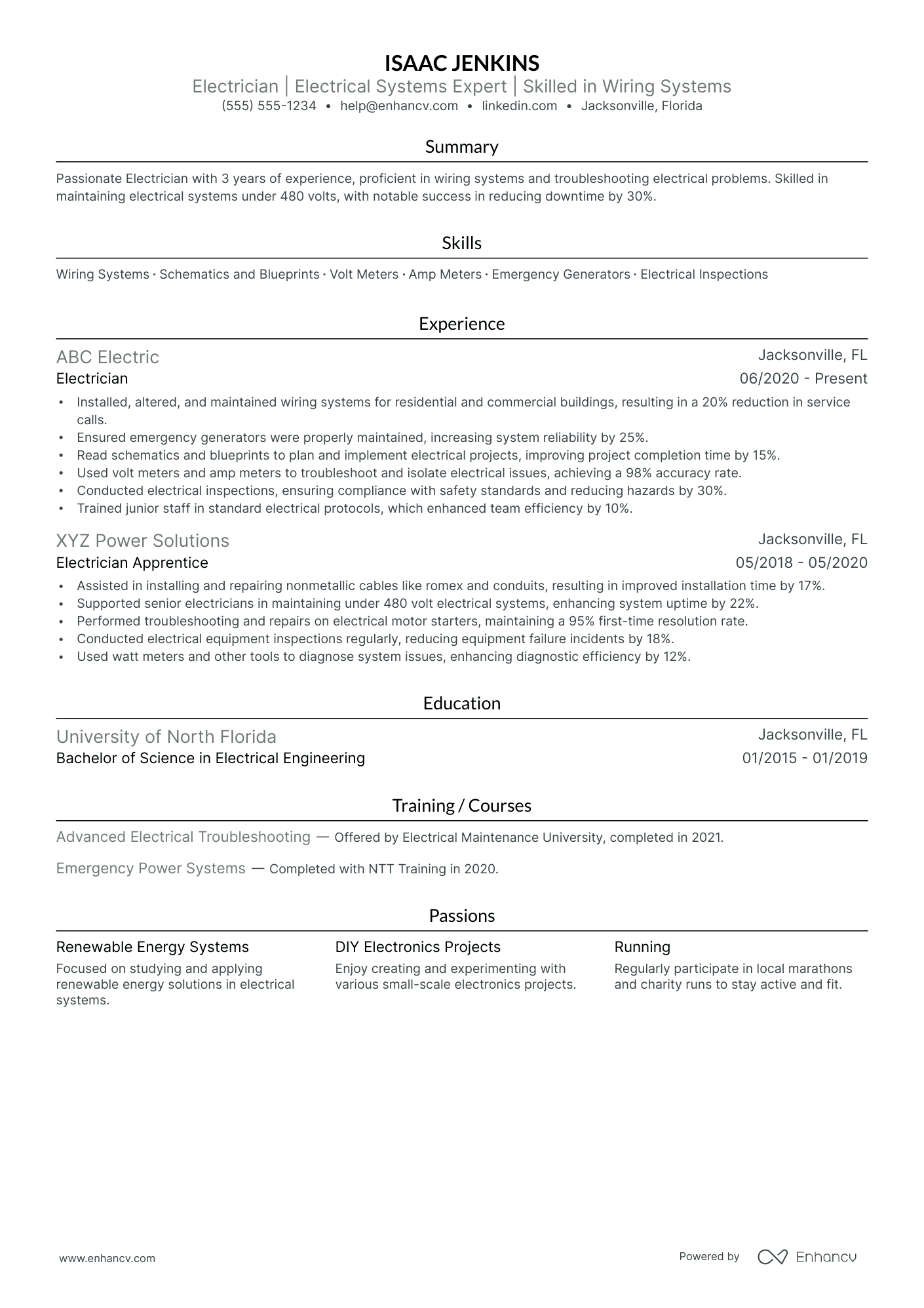 Master Electrician resume example