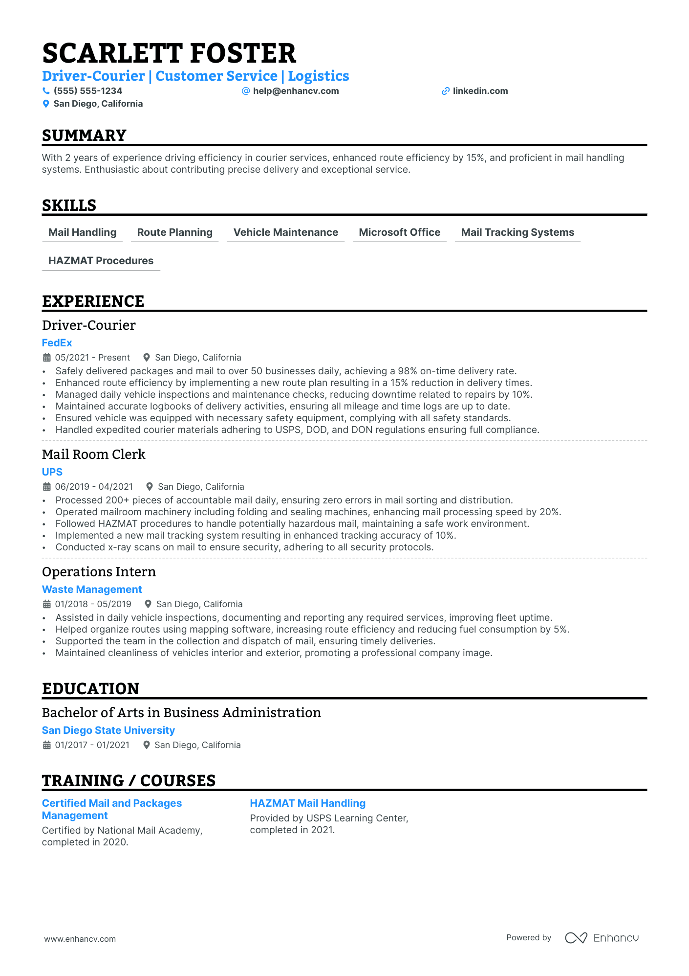 Courier Delivery Driver resume example