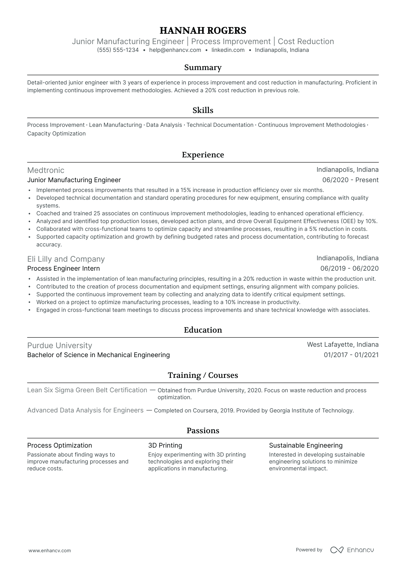 Manufacturing Process Engineer resume example