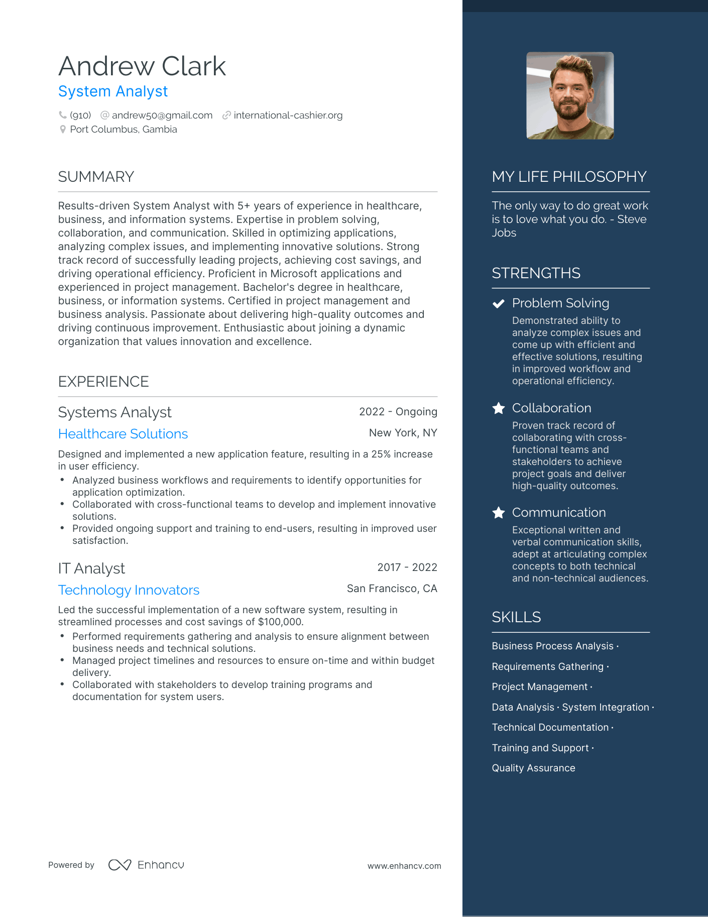 System Analyst resume example
